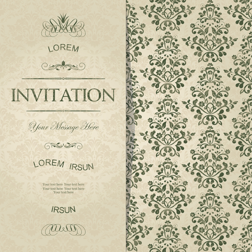 Dark green floral vintage invitation cards vector 03