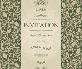 Dark green floral vintage invitation cards vector 04