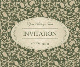 Dark green floral vintage invitation cards vector 05