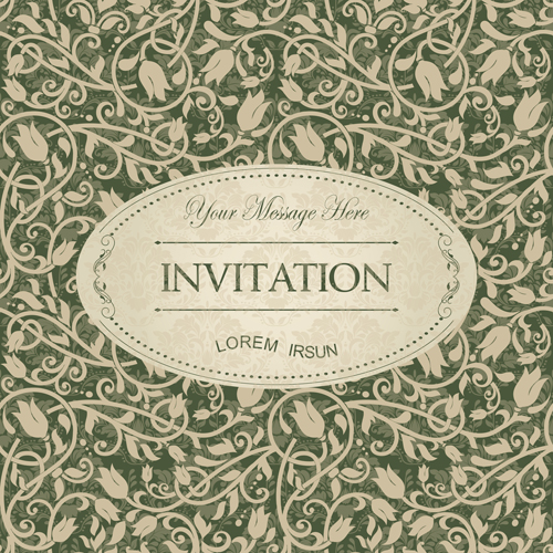 Dark green floral vintage invitation cards vector 05
