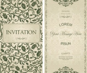 Dark green floral vintage invitation cards vector 06