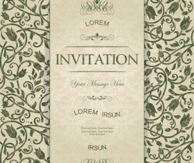 Dark green floral vintage invitation cards vector 07