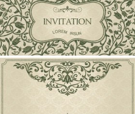 Dark green floral vintage invitation cards vector 08