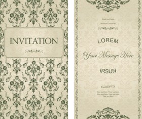 Dark green floral vintage invitation cards vector 09