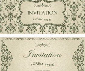 Dark green floral vintage invitation cards vector 10