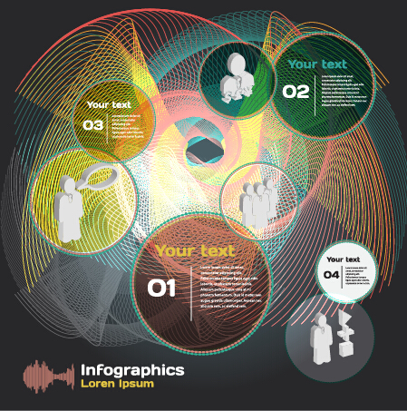 Dark style infographic with diagrams vectors 05