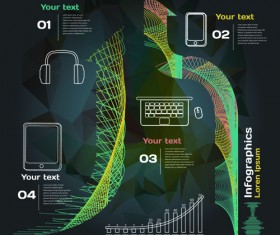 Dark style infographic with diagrams vectors 06