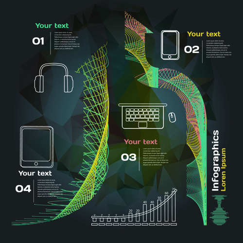 Dark style infographic with diagrams vectors 06