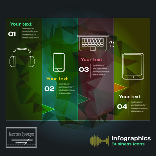 Dark style infographic with diagrams vectors 07