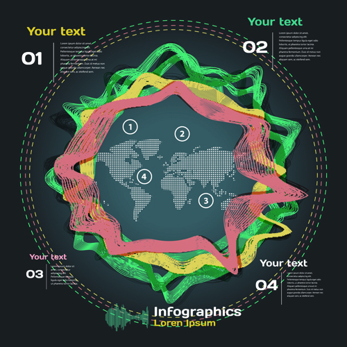 Dark style infographic with diagrams vectors 08