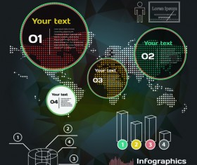 Dark style infographic with diagrams vectors 09
