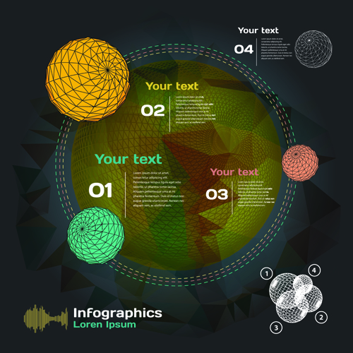 Dark style infographic with diagrams vectors 12