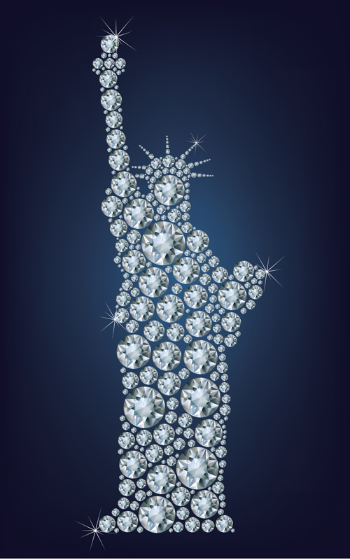Diamonds with statue of liberty vector background