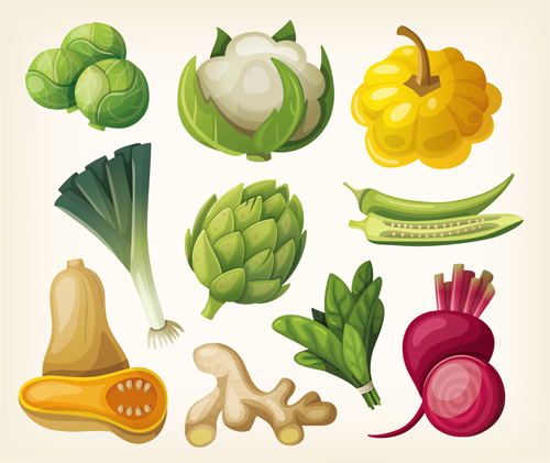 Different vegetables shiny design vector