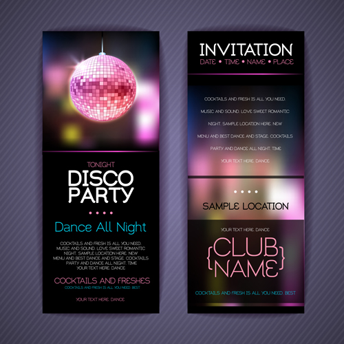 Disco party Invitation cards creative vector 01