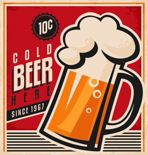 Drinks poster retro styles vectors material 01