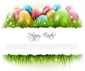 Easter egg with grass background art vector 01