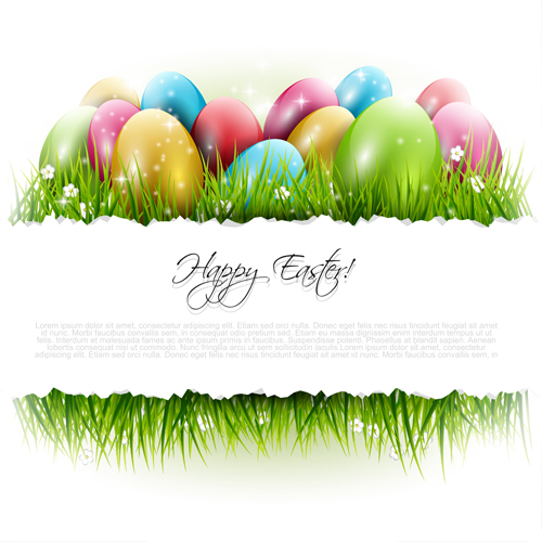 Easter egg with grass background art vector 01