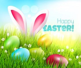 Easter egg with grass background art vector 02
