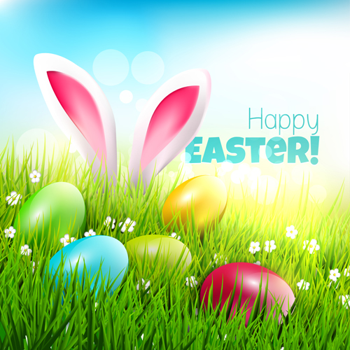 Easter egg with grass background art vector 02