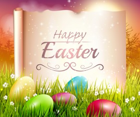 Easter egg with grass background art vector 04