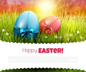 Easter egg with grass background art vector 05