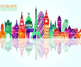 Europe colored landmark building vector