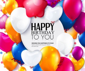Exquisite birthday card with colored balloons vector 01