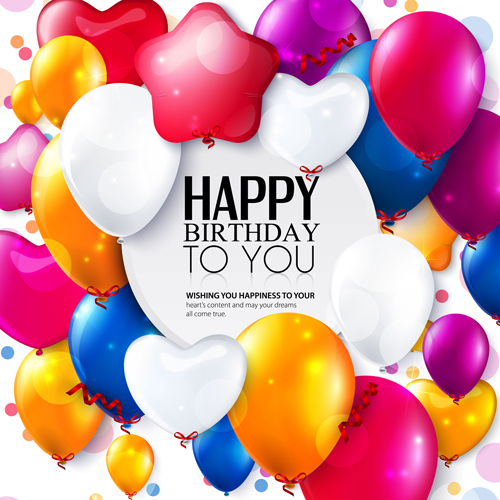 Exquisite birthday card with colored balloons vector 01