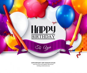 Exquisite birthday card with colored balloons vector 02