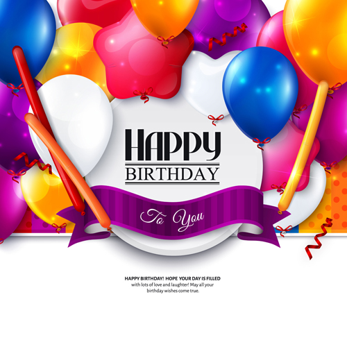Exquisite birthday card with colored balloons vector 02