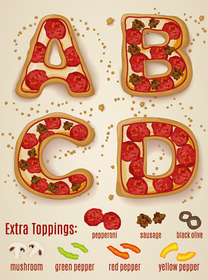 Exquisite pizza alphabet design vector 01