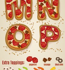 Exquisite pizza alphabet design vector 04