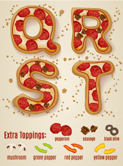 Exquisite pizza alphabet design vector 05