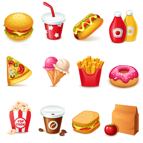 Fast food and drinks design vectors 01