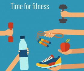 Fitness with hands flat vector template 01
