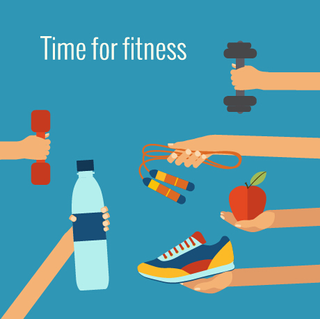 Fitness with hands flat vector template 01