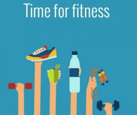 Fitness with hands flat vector template 02