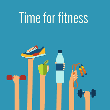 Fitness with hands flat vector template 02
