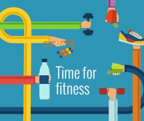 Fitness with hands flat vector template 03