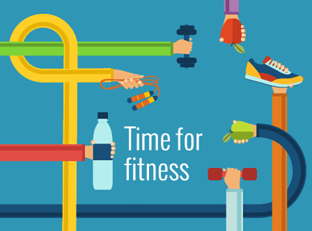 Fitness with hands flat vector template 03
