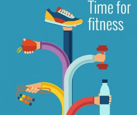 Fitness with hands flat vector template 05