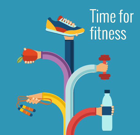 Fitness with hands flat vector template 05