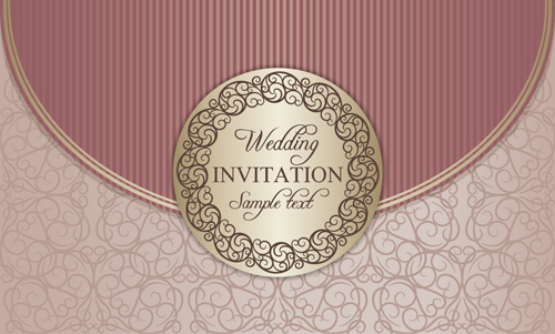 Floral ornate wedding invitation cards vector set 01