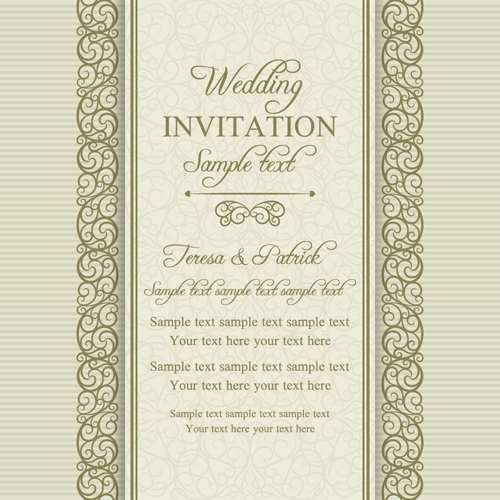 Floral ornate wedding invitation cards vector set 02
