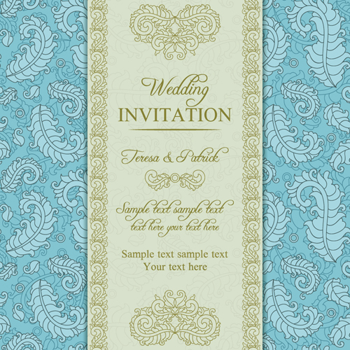 Floral ornate wedding invitation cards vector set 03