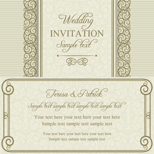 Floral ornate wedding invitation cards vector set 06
