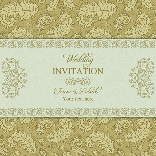 Floral ornate wedding invitation cards vector set 07 free download