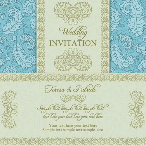 Floral ornate wedding invitation cards vector set 10