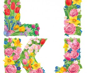 Flowers with butterfly alphabets vector set 01